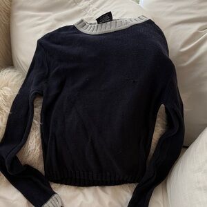 Vintage Ralph Lauren Classic Navy Crewneck Sweater with Light Gray trim s-m